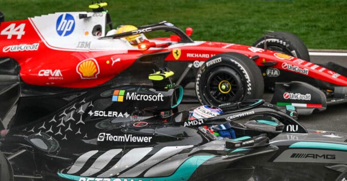 Lewis Hamilton (Ferrari), George Russell (Mercedes W17), 2026 F1